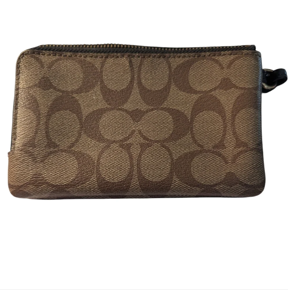 Coach Double Corner Zip Wristlet in Signature Canvas EUC